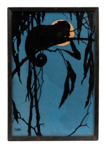 Reverse glass painted possum picture, early 20th century, signed "CLARE" lower left, 32 x 22cm overall