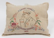 "MELBOURNE CENTENARY, 1934" folk art embroidered cushion with portrait of prince George, ​​​​​​​53cm wide