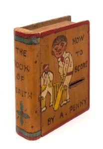 "HOW TO SCORE BY A PENNY" Australian folk art book box money box, early 20th century, ​​​​​​​15cm high
