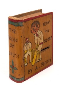"HOW TO SCORE BY A PENNY" Australian folk art book box money box, early 20th century, 15cm high