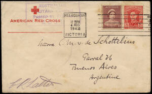 1940-69 interesting mixed group incl. 1942 American Red Cross cover to Argentina, 1943 censored airmail cover to USA, franked 4/6, 1944 Xmas greeting card from HMAS Kaalang, 1944 POW printed postal card to Germany from "No. 13 POW Group Murchison" and 196
