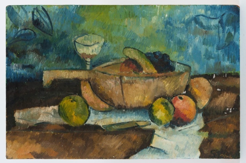 SYLVIANE SELIG (b.1940), (still life with fruit), oil on masonite board, signed lower right (illegible), ​​​​​​​40 x 61cm