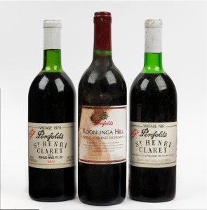 PENFOLDS ST. HENRI CLARET, 1979 and 1982 vintage, 750ml, (2 bottles), PENFOLDS KOONUNGA HILL (UNKNOWN VINTAGE) (3 bottles)