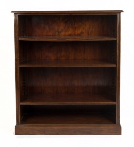 An Australian stained Kauri pine open library bookcase with three adjustable shelves, circa 1890 124cm high, 106cm wide, 33cm deep