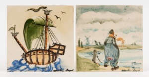 MARTIN BOYD two hand-painted pottery plaques, both signed "Martin Boyd", 10 x 10cm each