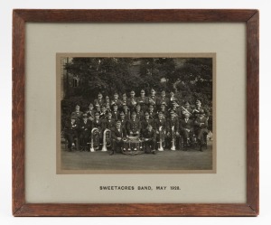 "SWEETACRES BAND, MAY 1928" black and white albumen photograph in original frame and mount, ​​​​​​​sheet size 14.5 x 19.5cm, 27 x 37cm overall