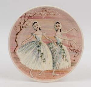 GUY BOYD pottery "Ballerina" plaque, signed "H. TALBOT" on the front, incised "Guy Boyd", 24cm diameter