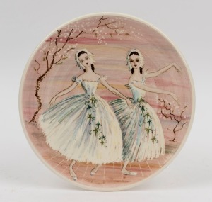 GUY BOYD pottery "Ballerina" plaque, signed "H. TALBOT" on the front, incised "Guy Boyd", ​​​​​​​24cm diameter