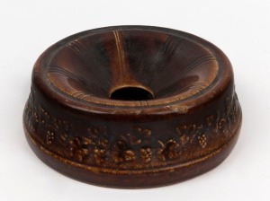 LITHGOW pottery spittoon in brown Rockingham glaze, A/F, 19th century, 7cm high, 21cm diameter