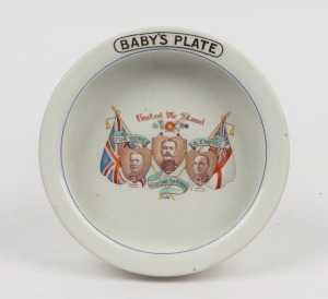 WW1 period "UNITED WE STAND, FOR HOME AND EMPIRE" porcelain baby plate by Grimwades of England, ​​​​​​​17cm diameter