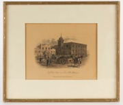 Three old Melbourne prints: I.) THOMAS HAM "The Post Office, Melbourne". II.) S.T. GILL "City Police Station and Town Hall, Melbourne". III.) S.T. GILL "The National Model & Training School, Melbourne". the largest 19 x 23cm, 33 x 38cm overall - 3