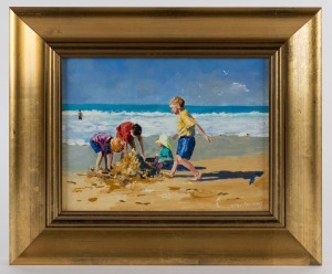 STAN PERKINS, Day At The Beach, oil on canvas board, signed lower right "Stan Perkins", ​​​​​​​21 x 29cm, 36 x 43cm overall