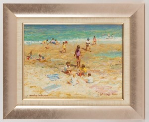 DALE MARSH (1940 - ), Sunday Sandcastles, signed Lower right "Dale Marsh, '88", with hand-written letter from Dale Marsh to Richard Chamerski affixed verso, ​​​​​​​27 x 36cm, 42 x 50cm overall