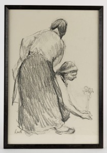 GERRARD LANTS (1927-1998), (the gardeners", pencil sketch, signed lower left "Lants", 47 x 32cm, 50 x 35cm overall