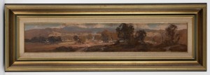 ROBERT SIMPSON (1955 - ), (farm landscape), oil on board, signed lower left "Robert Simpson", ​​​​​​​11 x 60cm, 25 x 74cm overall