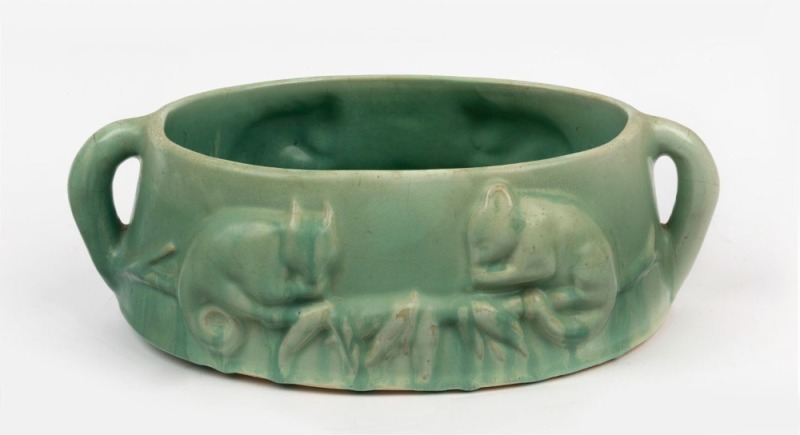 MELROSE WARE "Possum" trough with green glaze, stamped "Melrose Ware, Australian", ​​​​​​ 11cm high, 35cm wide