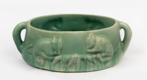 MELROSE WARE "Possum" trough with green glaze, stamped "Melrose Ware, Australian", 11cm high, 35cm wide