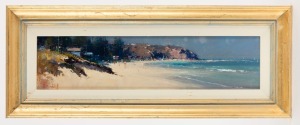 JOHN BREDL, Seaside study, oil on board, signed lower left "John Bredl", endorsed to Richard Chamerski verso, ​​​​​​​14 x 59cm, 30 x 75cm overall