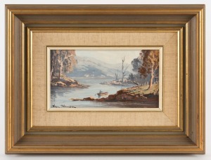 LEON HANSON (1918-2011), Goulburn River, Victoria, oil on board, signed lower left "Leon Hanson", 11 x 21cm, 29 x 39cm overall