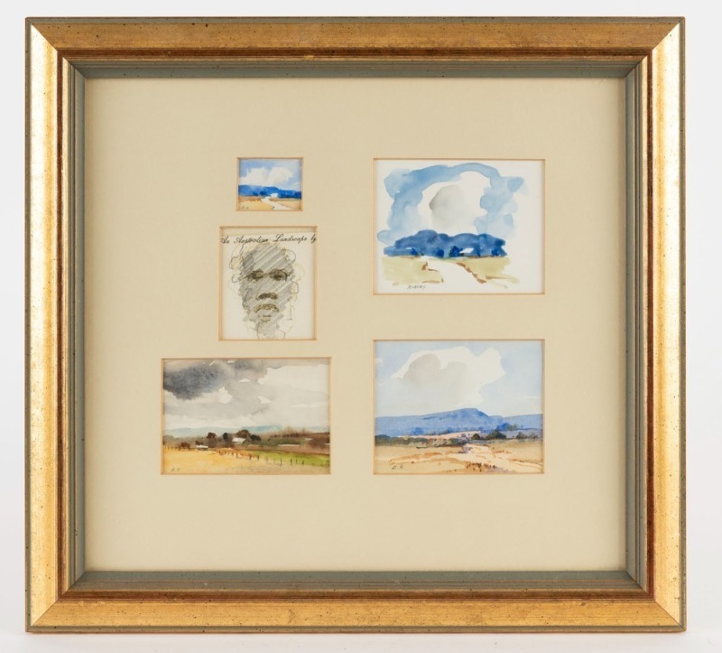 WILLIAM RUBERY BENNETT (1893-1987), Group of 5 miniature paintings framed as one, watercolour, signed "W.R." and "Rubery", 35 x 38cm overall