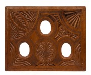 An antique Australian chip carved kauri pine triptych picture frame, signed verso "H.D.", early 20th century, 24 x 38cm