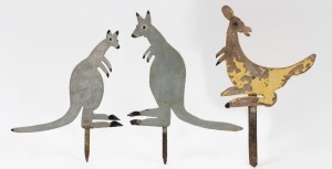 Three kangaroo cut-out scarecrow lawn ornaments, painted board, Queensland origin, early to mid 20th century, the largest 48cm high overall