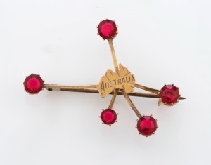 FEDERATION antique Australian 9ct gold and red stone "Southern Cross" brooch, late 19th early 20th century, ​​​​​​​4.2cm wide, 2.9 grams