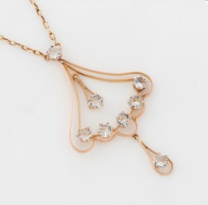 An antique 15ct gold necklace, set with white stones, circa 1910, 42cm long, 4.9 grams total