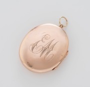 A.J. LONG of Melbourne 9ct gold oval locket set with a diamond, 19th/20th century, ​​​​​​​5cm high overall, 10 grams total - 2