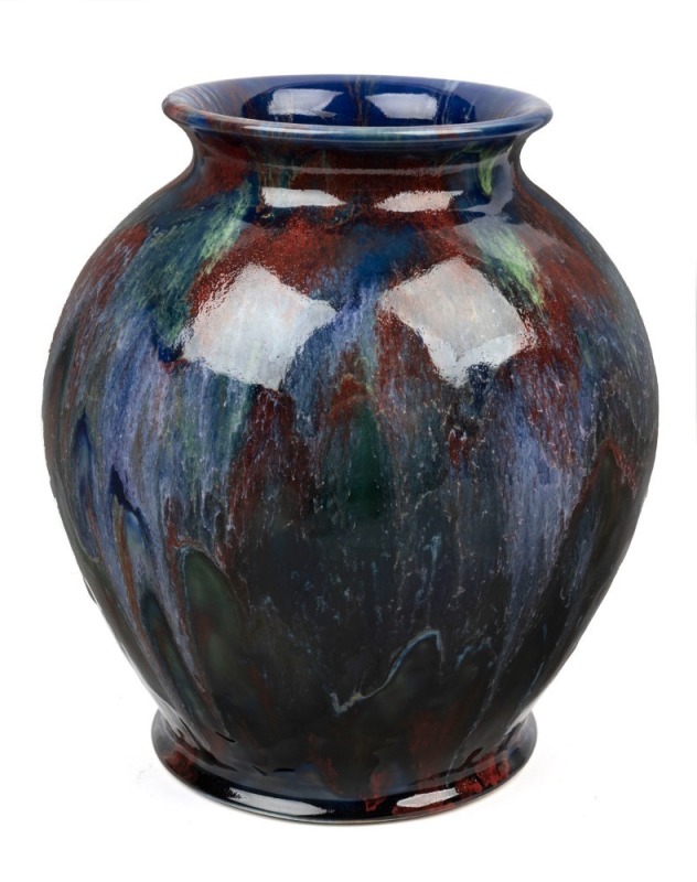 DAVID LYONS studio pottery vase with mottled glaze on blue ground, incised "D.C. Lyons, Australia", 27.5cm high