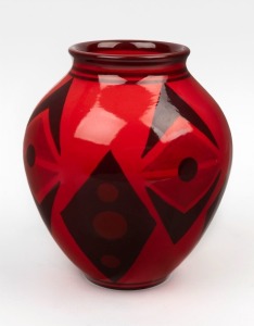 DAVID LYONS studio pottery Art Deco style vase with flambe glaze, incised "D.C. Lyons, Australia", with impressed oval stamp, 18cm high