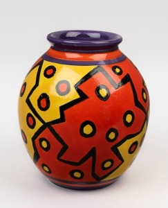 DAVID LYONS studio pottery "Aztecs Cottage" Art Deco style vase, incised "D.C. Lyons, Aztecs Cottage, Hand Painted, Australia", 22cm high,  