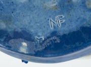 MURIEL FOOTE blue and yellow glazed pottery dish with applied grapes and leaves, incised "M.F.", ​​​​​​​18cm wide - 4