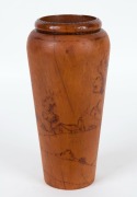 A Tasmanian huon pine pokerwork vase with landscape scene, signed "W.H. WITHERS, '28", 20.5cm high - 2