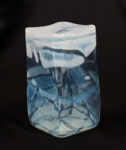 JOHN WALSH Australian art glass square form vase, signed "J. Walsh", ​​​​​​​12cm high