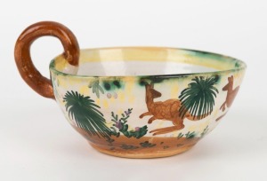 ARTHUR MERRIC BOYD & NEIL DOUGLAS pottery ramekin decorated with kangaroos in landscape, incised "A.M.B.", 8cm high, 15cm wide