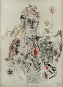 MARY VICTORIA TALBOT (1931 - ), untitled portrait, ink and watercolour, signed lower right "Mary Talbot, 1958", 77 x 56cm, 88 x 68cm overall