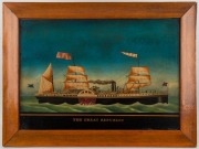 Five Chinese reverse glass painting ship portraits, titled "SPINAWAY", "THE GREAT REPUBLIC", "JOANNE", "THE IRON STAEM SHIP GREAT BRITAIN", and " ELIZABETH", ​​​​​​​40 x 58cm each, 52 x 70cm each overall  - 8