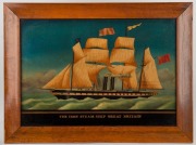 Five Chinese reverse glass painting ship portraits, titled "SPINAWAY", "THE GREAT REPUBLIC", "JOANNE", "THE IRON STAEM SHIP GREAT BRITAIN", and " ELIZABETH", ​​​​​​​40 x 58cm each, 52 x 70cm each overall  - 9