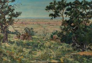 JOHN YULE (1923-1998), untitled landscape, oil on board, signed lower left "Yule, '75", 52 x 76cm, 69 x 93cm overall