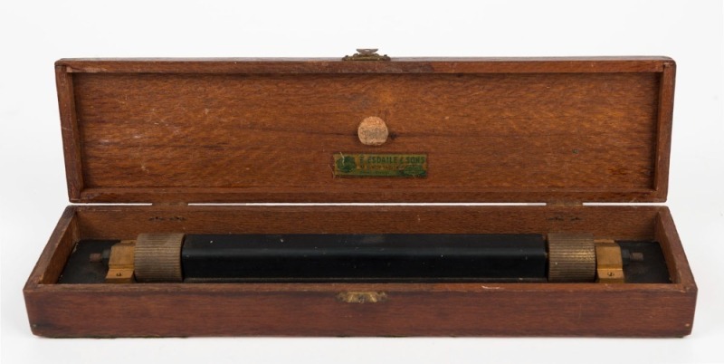 An antique parallel rule in original silk oak box labelled " E. ESDAILE & SONS, SYDNEY", 19th century, ​​​​​​​the box 32cm wide