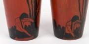 A pair of poker work hand-painted huon pine vases, circa 1920s, ​​​​​​​33cm high - 2