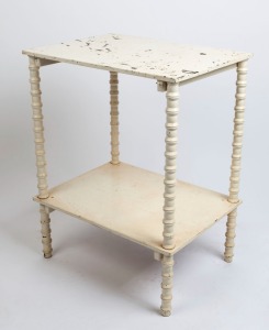 Folk Art cotton reel two tier stand with white painted finish, 19th/20th century, ​​​​​​​79cm high, 61cm wide, 45cm deep