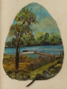 A framed hand-painted gumleaf "Lakes Entrance", early 20th century, signed lower right "E. PARK", 32 x 23cm overall - 2