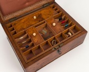 ROBIN HOOD early Tasmanian sewing work box, huon pine and plum pudding blackwood with ebony escutcheon. Interior fitted with huon pine tray and velvet lining, housing a variety of whalebone implements and thread winders made from musk, banksia and myrtle, - 4