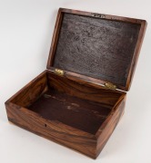 An antique Australian workbox, native tulipwood and cedar, Queensland origin, 19th century. Note: Tulipwood boxes are extremely scarce, this being only one of a handful seen at our rooms. ​​​​​​​11cm high, 31cm wide, 22cm deep - 2