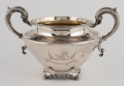 CAPTAIN ALURED TASKER FAUNCE (1808 - 1856) THE FIRST RESIDENT POLICE MAGISTRATE AT QUEANBEYAN.  A sterling silver desk stand, tea pot, sugar basin and salver, all made in London in 1839, and engraved with the family coat of arms for “A. T. Faunce” - 4