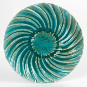 REGAL MASHMAN pottery platter with green glaze, ​​​​​​​32cm wide