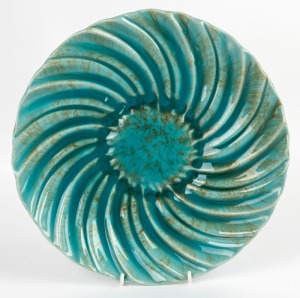 REGAL MASHMAN pottery platter with green glaze, 32cm wide