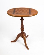 An antique Australian huon pine games-top wine table with tilt-top, 65cm high, 51cm wide, 36cm deep - 2